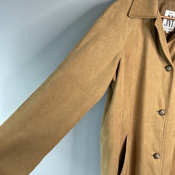 Y2K Boyfriend Jones New York Camel Faux Suede Jacket Exposed Stitch Raglan 12 - Picture 4 of 10